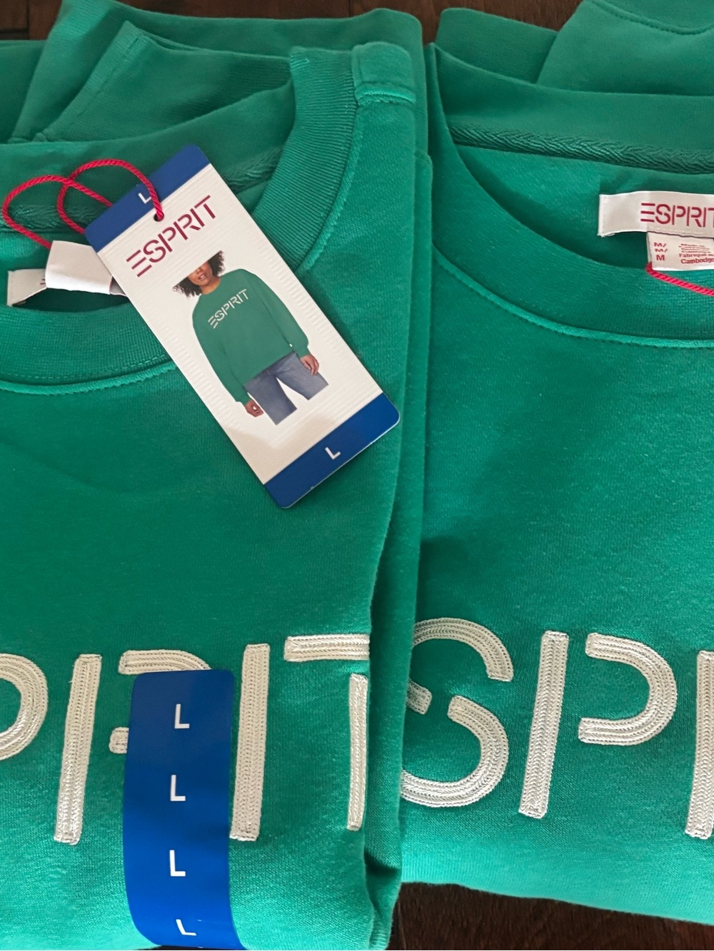 NWT Esprit Women's Logo Fleece Crewneck Sweatshirt Green  Vintage S M L XL XXL